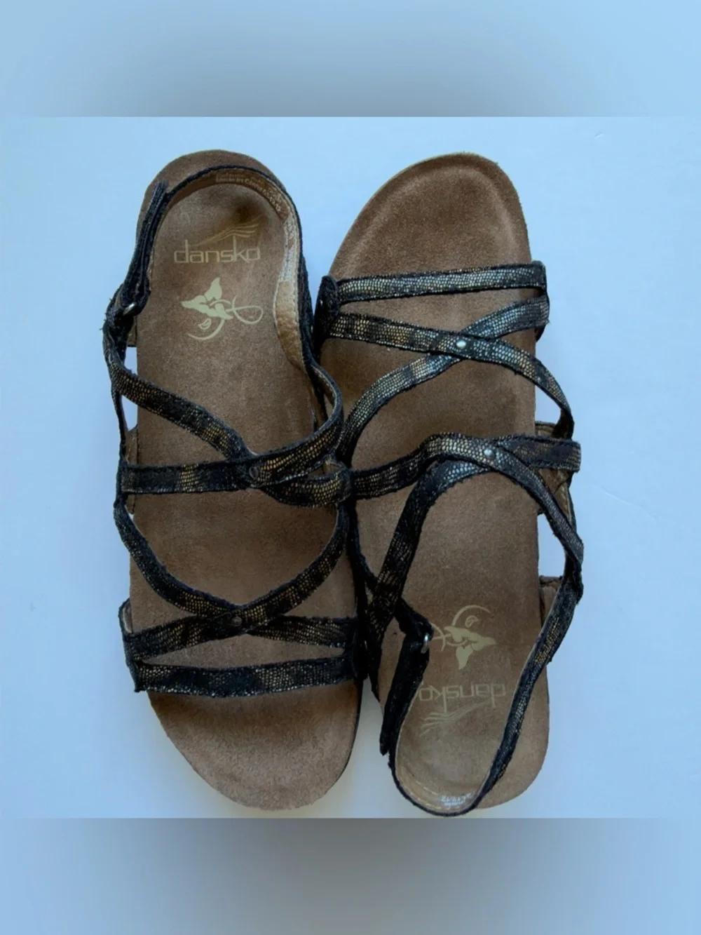 Dansko Black Metallic Strappy Sandals